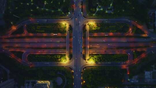 航拍城市风光道路交通夜景