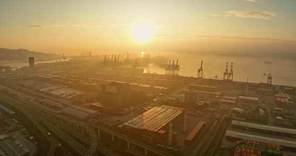 深圳盐田港清晨航拍港口大景