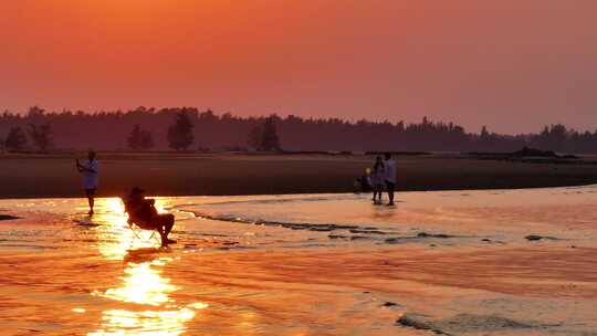 夕阳海边沙滩风光