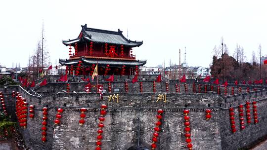 湖北荆州古城春节氛围实拍航拍视频视频素材模板下载