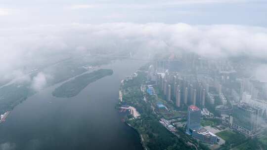 延时视频沈阳城市航拍浑河富民桥雨后云海