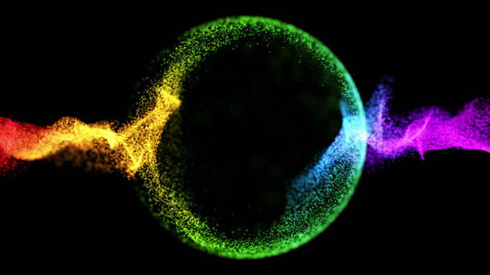 圆形形成的彩色发光球体粒子