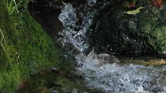 阳光，小溪，青苔，升格水流特写