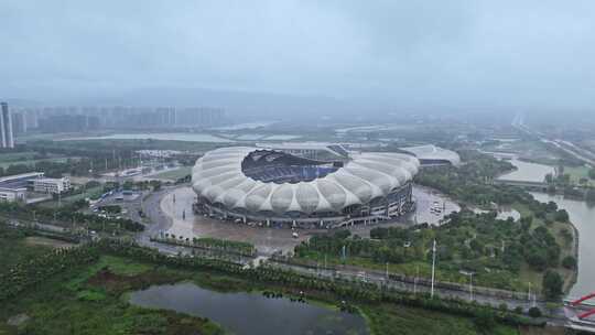 航拍安庆体育场建筑全景