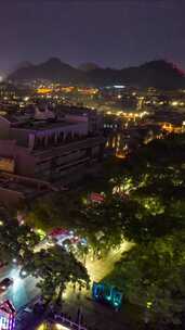 广西桂林城市夜景灯光航拍移动延时