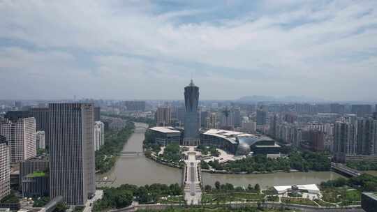 浙江杭州展览馆西湖广场航拍视频素材模板下载