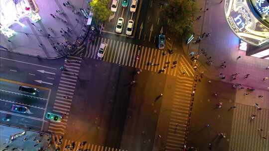 杭州西湖平海路步行街车流人流夜景延时