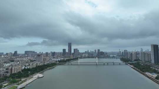 珠海前山水道航拍白石桥阴天城市建筑风光