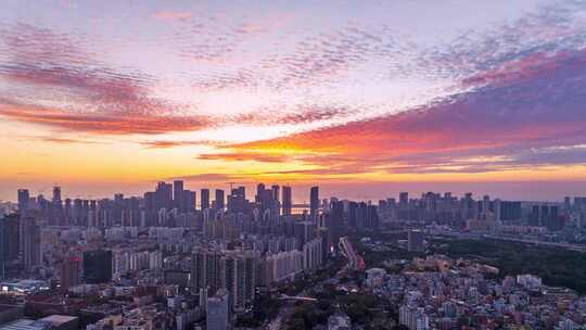 航拍深圳晚霞壮观变化延时