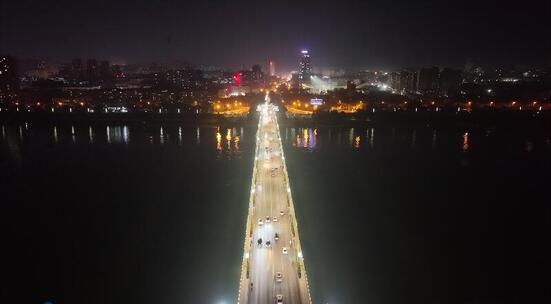 湖南湘潭湘江一大桥夜景航拍