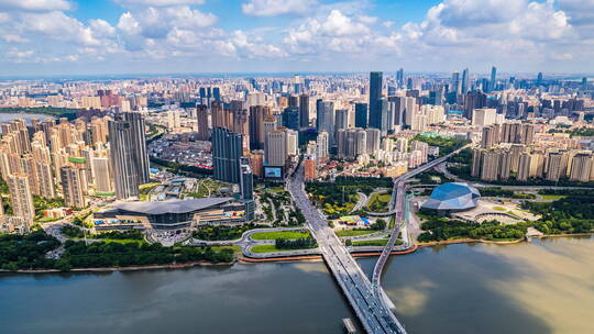 辽宁沈阳浑河城市风景航拍