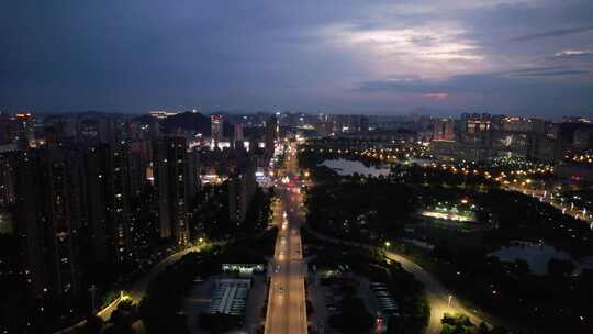 江西宜春城市夜幕降临晚霞夜景航拍