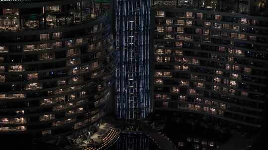 航拍上海著名旅游景点深坑酒店夜景