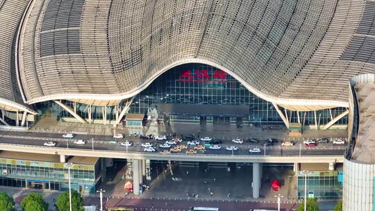 湖北武汉火车站高铁站动车站航拍城市风景风视频素材模板下载