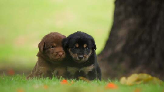 草地上两只可爱的小狗