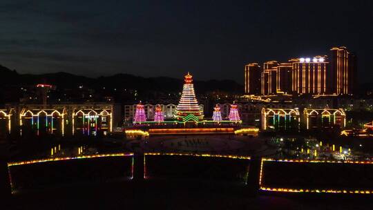 城市航拍 贵州 侗族 鼓楼 夜景