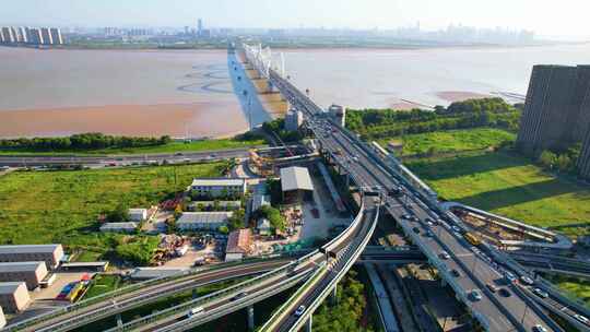杭州钱塘江九堡大桥航拍风景视频素材