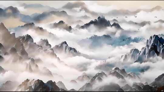 中国风的山水画国画动画山脉视频素材模板下载