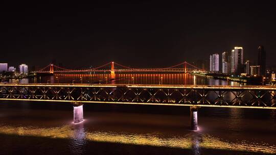 武汉长江大桥夜晚视频素材模板下载