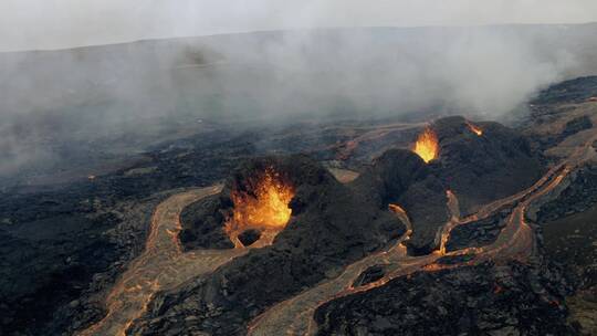 火山喷发高空航拍