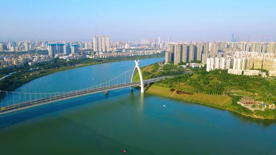 航拍南宁城市风光英华大桥江景