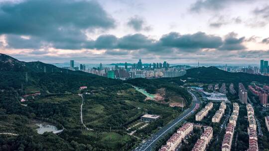 浮山看市区航拍延时