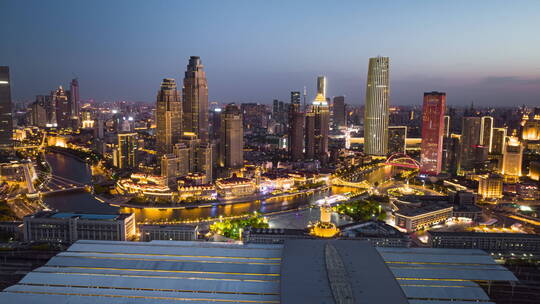 天津城市夜景航拍延时