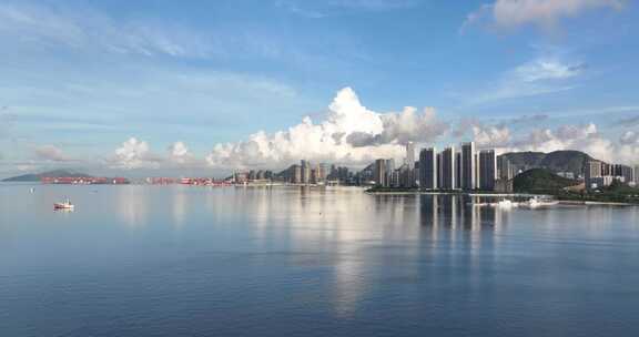 深圳湾蛇口海岸线半岛城邦倒影航拍