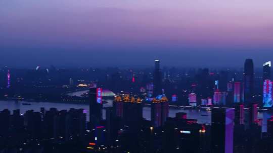 武汉长江两岸夜景航拍
