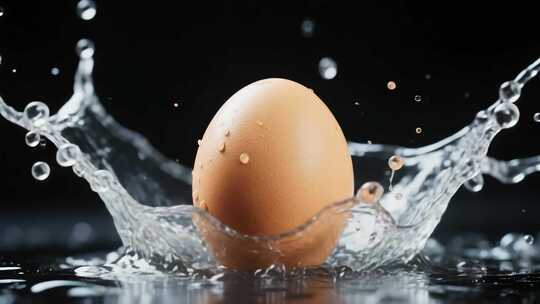 鸡蛋入水溅起水花特写