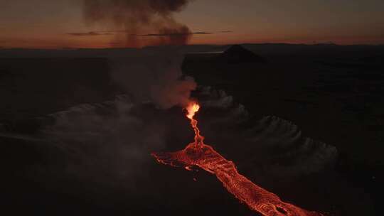 航拍火山活动 岩浆流动