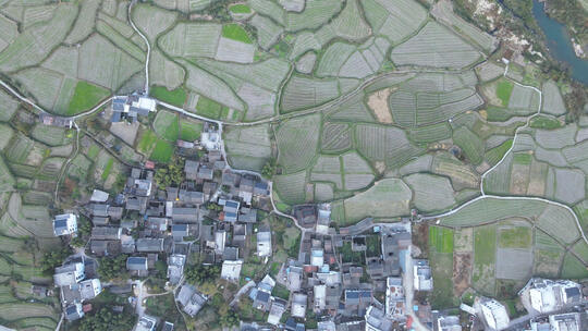 航拍平原地区乡村村庄农业农田