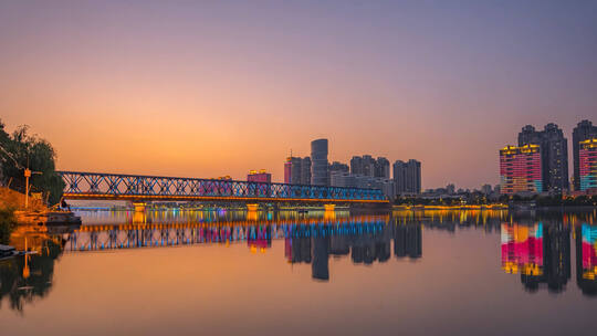 城市日落夕阳日转夜延时