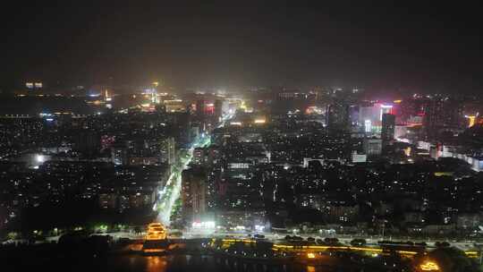 湖北鄂州城市大景夜景交通航拍