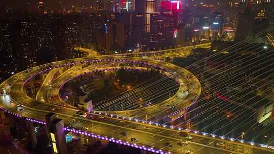 上海市黄浦区黄浦江南浦大桥桥梁夜晚夜景车