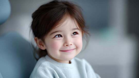 微笑的小女孩在牙科诊所放松就诊