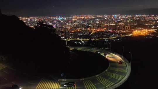 福州鼓岭鼓宦线盘山公路航拍夜景风光