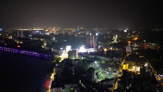 航拍江西九江城市夜景