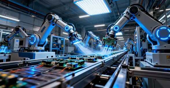 工厂内机械臂自动化生产线