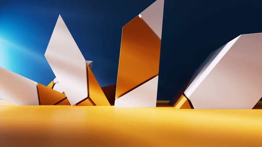 创意橙色几何体建筑空间三维渲染