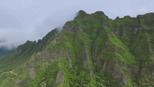 美国夏威夷多云天绿色丛林峰夸洛亚牧场公园