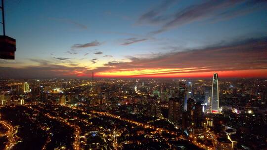 天津城市高楼建筑夜晚航拍