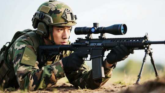 军人持枪瞄准射击姿态