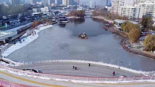 楼阁建筑 水域风光 兰州市 雁滩公园 航拍