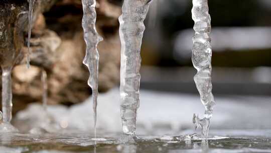 春暖花开冰雪融化滴水泉水空镜