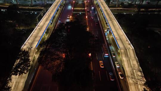 高架桥车流夜景航拍