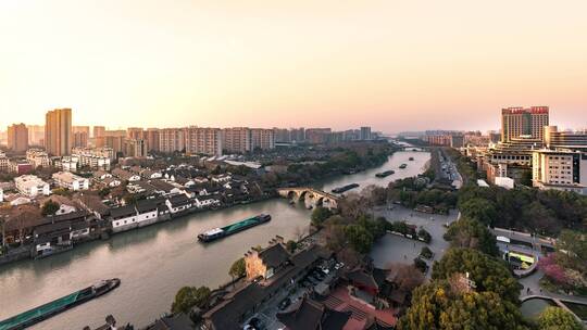 杭州拱宸桥、京杭大运河傍晚时分延时视频视频素材模板下载