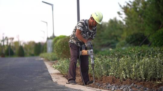 园林绿化工程-花池路边石修整视频素材模板下载