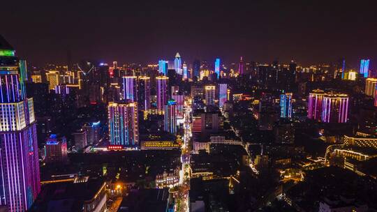 武汉江汉路步行街夜景移动延时航拍视频素材模板下载