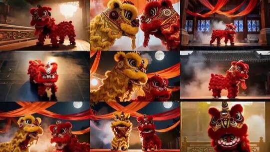 中国风传统舞狮醒狮表演喜庆素材高清在线视频素材下载